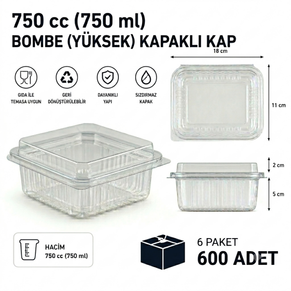 750 cc Sızdırmaz Kap 600 Adet - Bombe Yüksek Kapak