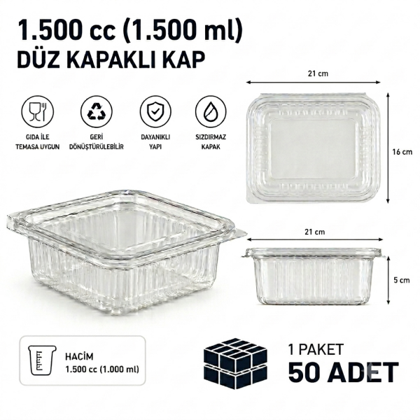 1500 cc Sızdırmaz Kap 50 Adet