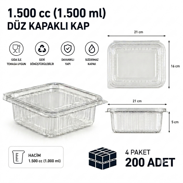 1500 cc Sızdırmaz Kap 200 Adet