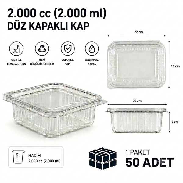 2000 cc Sızdırmaz Kap 50 Adet
