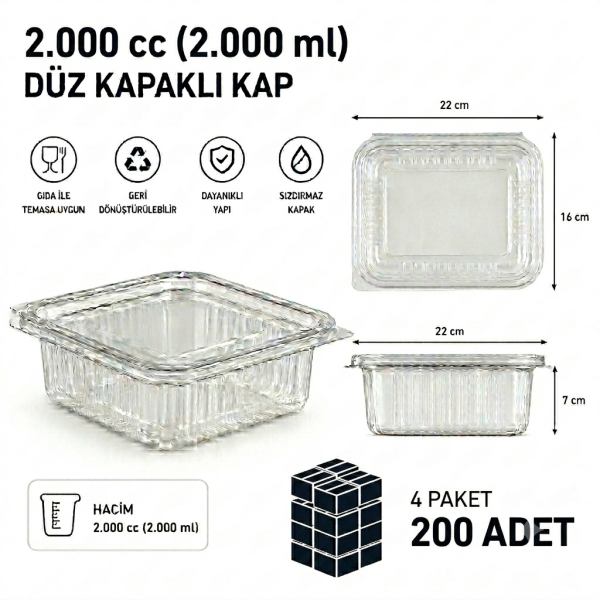 2000 cc Sızdırmaz Kap 200 Adet