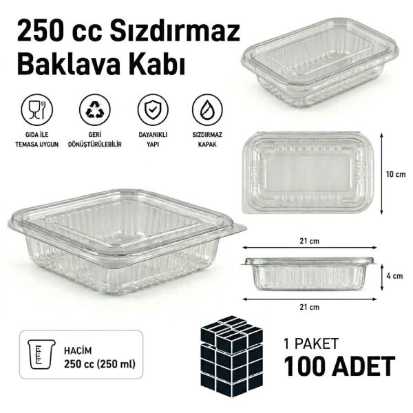 250 cc Sızdırmaz Baklava Kabı 100 Adet