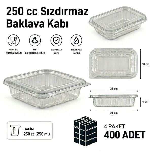 250 cc Sızdırmaz Baklava Kabı 400 Adet