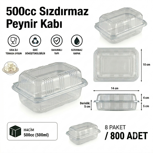500 cc Sızdırmaz Peynir Kabı 800 Adet