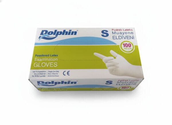Dolphin S Beden PUDRALI Beyaz Lateks Eldiven - 100 Adet