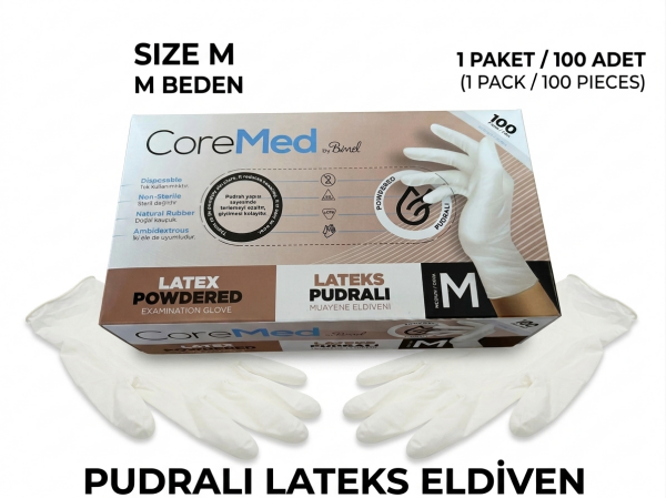 M Beden PUDRALI Beyaz Lateks Eldiven - 100 Adet
