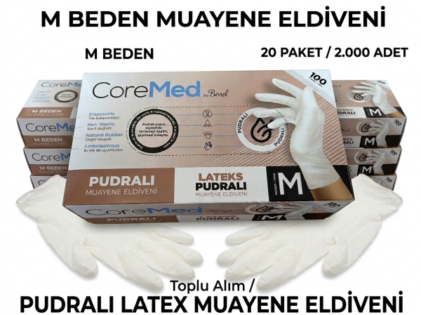M Beden PUDRALI Beyaz Lateks Eldiven - 2.000 Adet