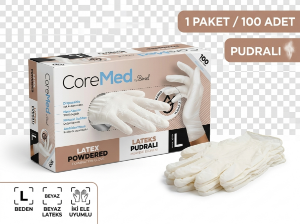 L Beden PUDRALI Beyaz Lateks Eldiven - 100 Adet