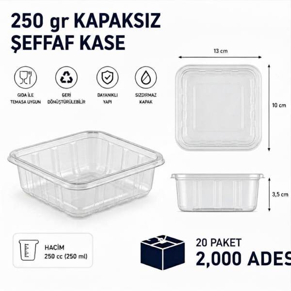 250 gr Kapaksız Şeffaf Kase - 2.000 Adet