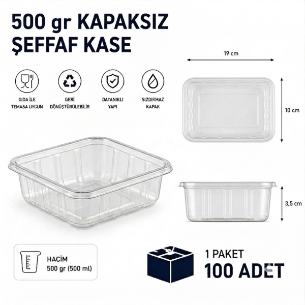 500 gr Kapaksız Şeffaf Kase - 100 Adet