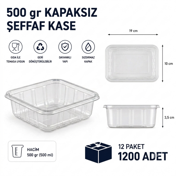 500 gr Kapaksız Şeffaf Kase - 1.200 Adet