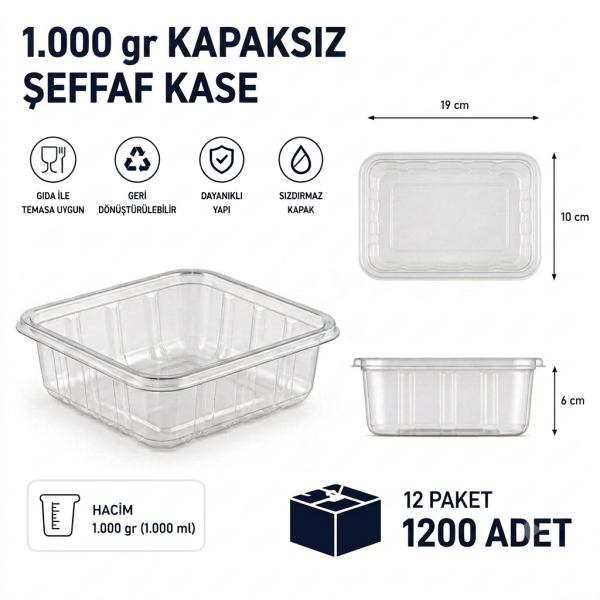 1.000 gr Kapaksız Şeffaf Kase - 1.200 Adet