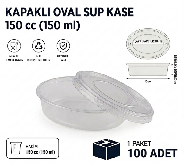 Kapaklı Oval Sup Kase 150 cc - 100 adet