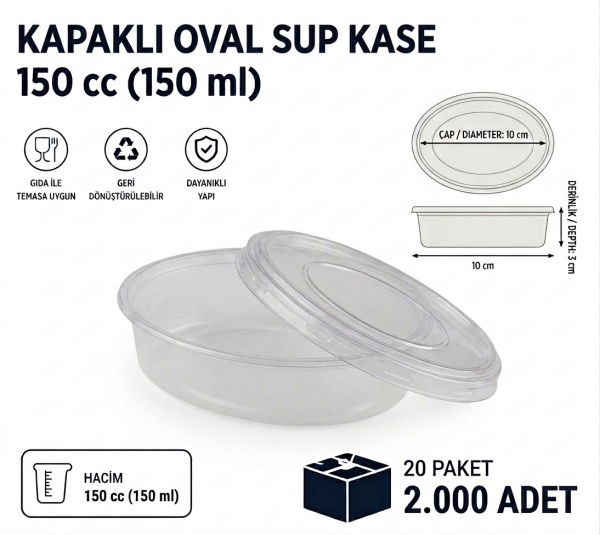Kapaklı Oval Sup Kase 150 cc - 2.000 adet