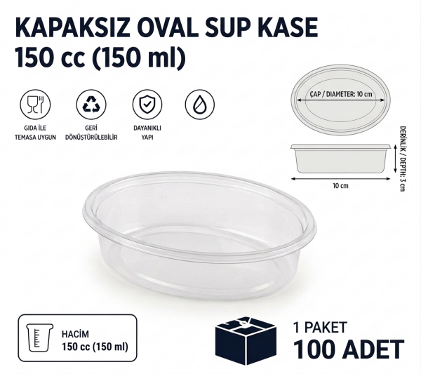Kapaksız Oval Sup Kase 150 cc - 100 adet
