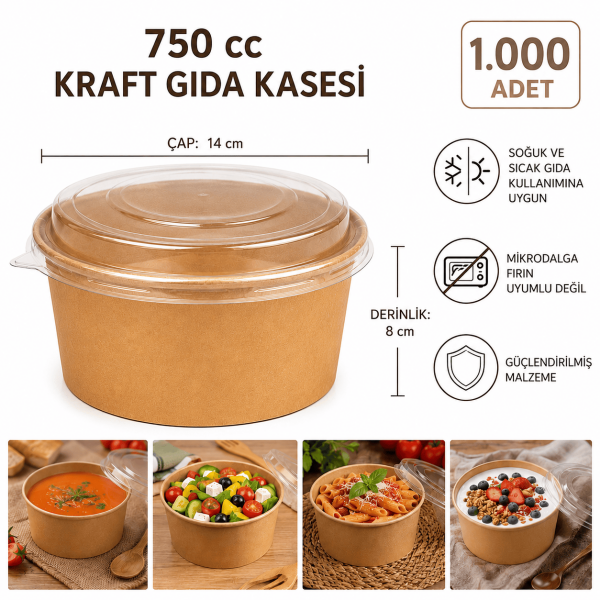 750 cc Kapaklı Kraft Gıda Kasesi - 1000 Adet