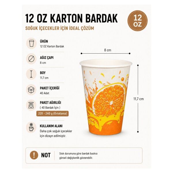 12 oz Karton Bardak 40 Adet - Kullan At Soğuk İçecek Bardağı