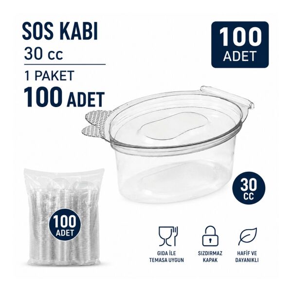 30 cc Şeffaf Kapaklı Sos Kabı Kapaklı 100 Adet