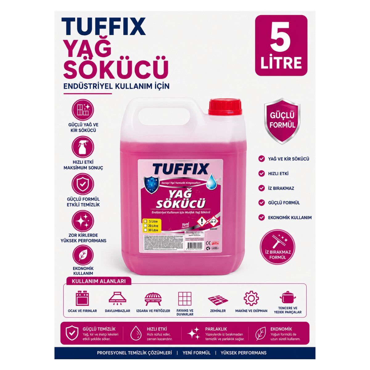 Tuffix 5 Litre Yağ Sökücü - Güçlü Formül Sanayi Tipi Yağ ve Kir Temizleyici