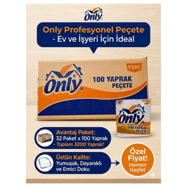 Only Profesyonel Peçete 3200 Yaprak - 32 Paket x 100 Yaprak Ev ve İş Yeri İçin Avantaj Paket koli