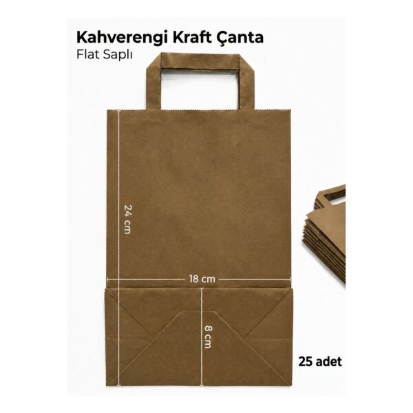 25 Adet 18x8x24 cm Kahverengi Kraft Kağıt Çanta Flat Saplı