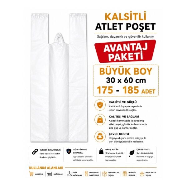 Atlet Kalsitli Poşet ( 3'Lü avantaj paket ) Büyük Boy 30 x 60 cm 175 - 185 Adet