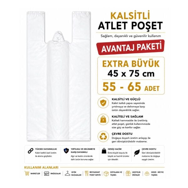 Atlet Poşet Kalsitli ( 3'Lü avantaj paket ) EXTRA Büyük Boy 45 x 75 cm  55 - 65 Adet