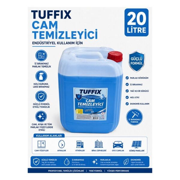 Tuffix 20 Litre Cam Temizleyici Profesyonel Endüstriyel Cam ve Parlak Yüzey Temizleyici - İz Bırakmayan Güçlü Formül
