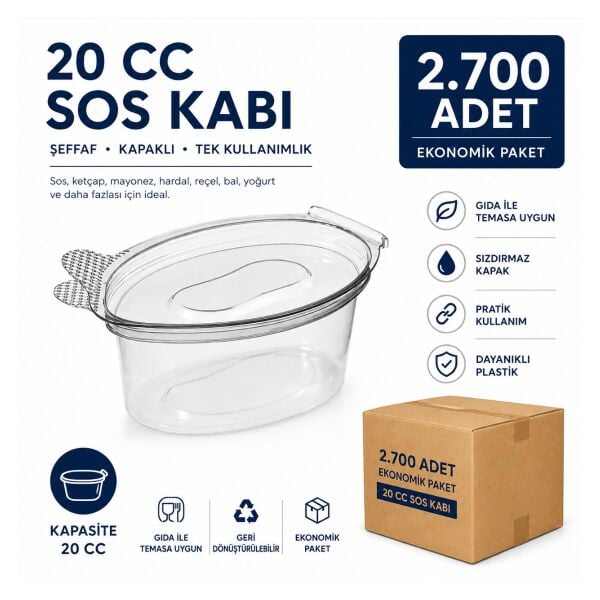 20 cc Şeffaf Kapaklı Sos Kabı Kapaklı 2.700 Adet