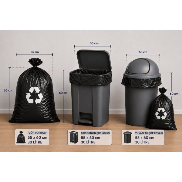 Joypack 400 Adet AVANTAJ TOPTAN PAKET 55 x 60 cm Endüstriyel Orta Boy Çöp Torbası 30 Litre Çöp Poşeti