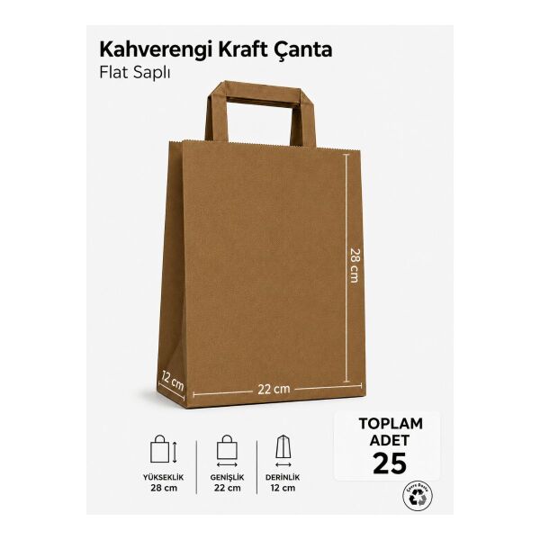 25 Adet 22x12x28 Kahverengi Kraft Kağıt Çanta