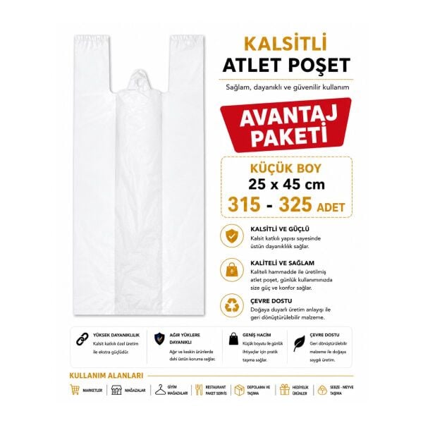 Atlet Poşet Kalsitli ( 3'Lü avantaj paket ) küçük Boy 25 x 45 cm 315 -325 Adet