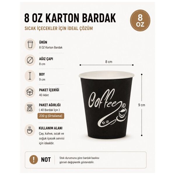8 oz Karton Bardak 40 Adet - Kullan At Çay Ve Kahve Bardağı