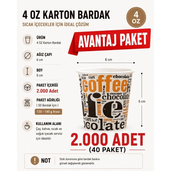 4 oz 2.000 Adet AVANTAJ PAKET Karton Bardak Kullan At Çay Ve Kahve Bardağı