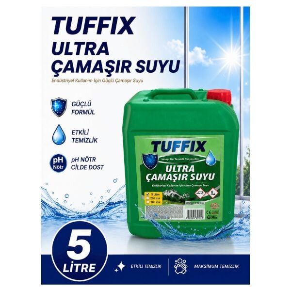 Tuffix Ultra Çamaşır Suyu 5 Litre Yoğun Kıvamlı - Güçlü Hijyen ve Beyazlatıcı Etkili Endüstriyel Temizlik Ürünü