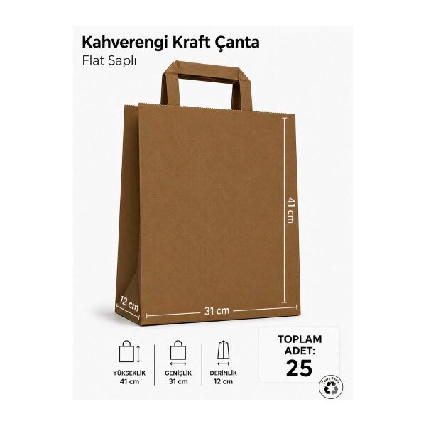 25 Adet 31x12x41 Kahverengi Kraft Kağıt Çanta