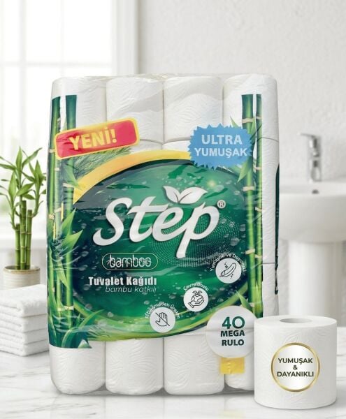 Step Bamboo Bambu Katkılı Tuvalet Kağıdı 40 Mega Rulo Ultra Yumuşak