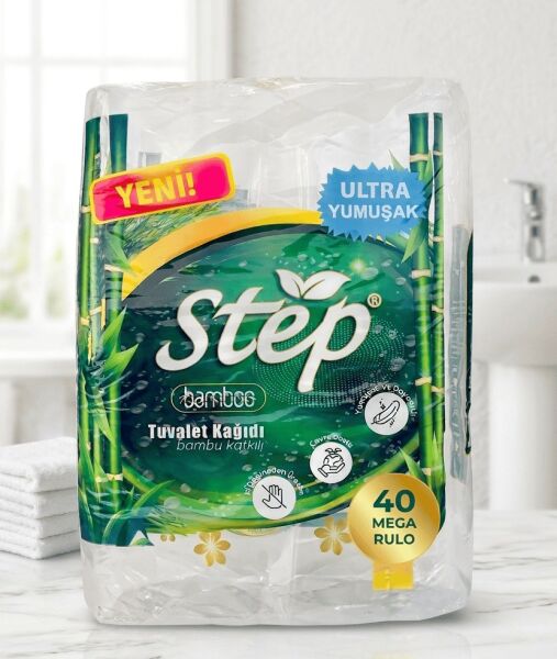 Step Bamboo Bambu Katkılı Tuvalet Kağıdı 40 Mega Rulo Ultra Yumuşak