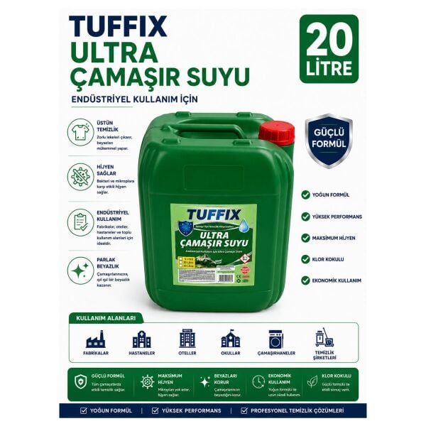 Tuffix 20 Litre Ultra Çamaşır Suyu Yoğun Kıvamlı - Güçlü Hijyen ve Beyazlatıcı Etkili Endüstriyel Temizlik Ürünü