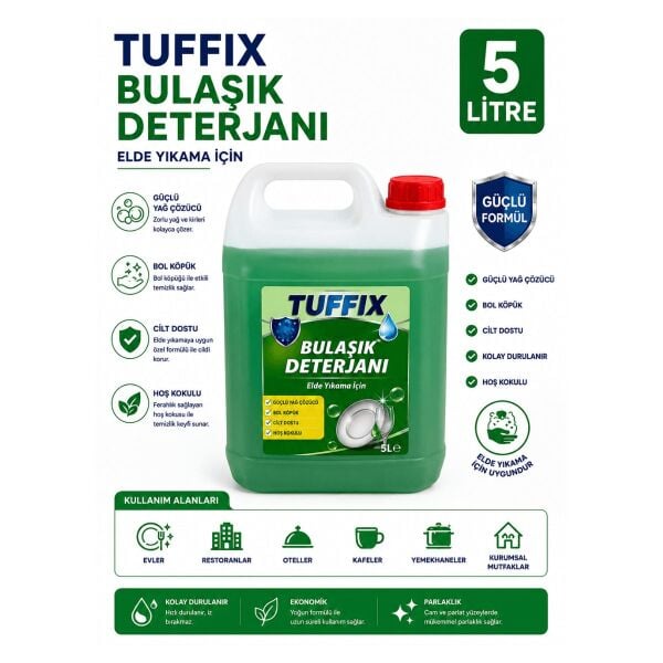 Tuffix Elde Yıkama Bulaşık Deterjanı 5 Litre - Endüstriyel Bulaşık Temizlik Deterjanı
