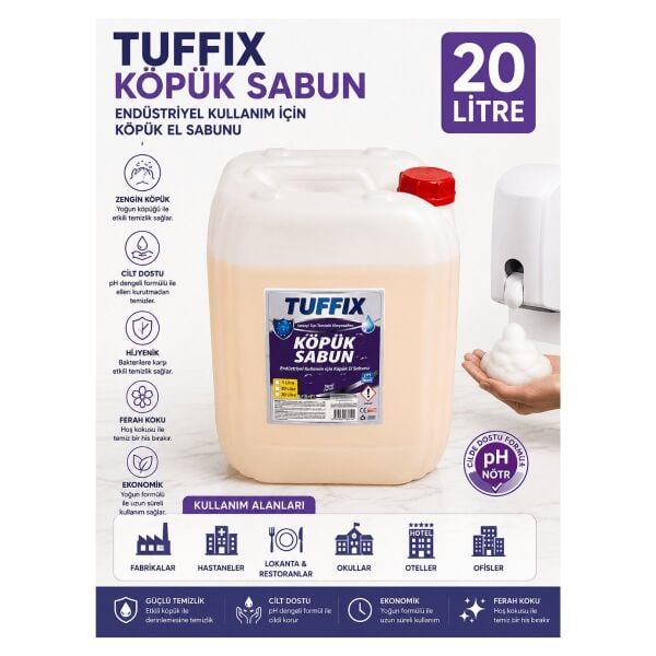 Tuffix 20 Litre Köpük Sabun El Yıkama Sabunu - pH Nötr Profesyonel Endüstriyel Sıvı El Temizleyici