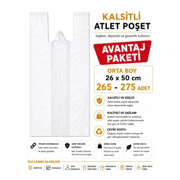 Atlet Poşet Kalsitli ( 3'Lü avantaj paket ) Otra Boy 26 x 50 cm 265 - 275 Adet