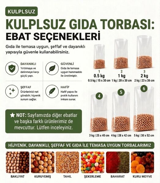 2 NO (750-850 Adet) Bakkaliye ve Erzak Poşeti (3'Lü avantaj paket) 23 x 36 cm 2 Kilo Kapasiteli Şeffaf Torba