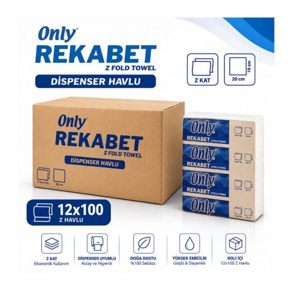 Only Rekabet Z Katlama Dispenser Havlu 12x100 Yaprak 2 Kat 20x19 cm 1200 yaprak
