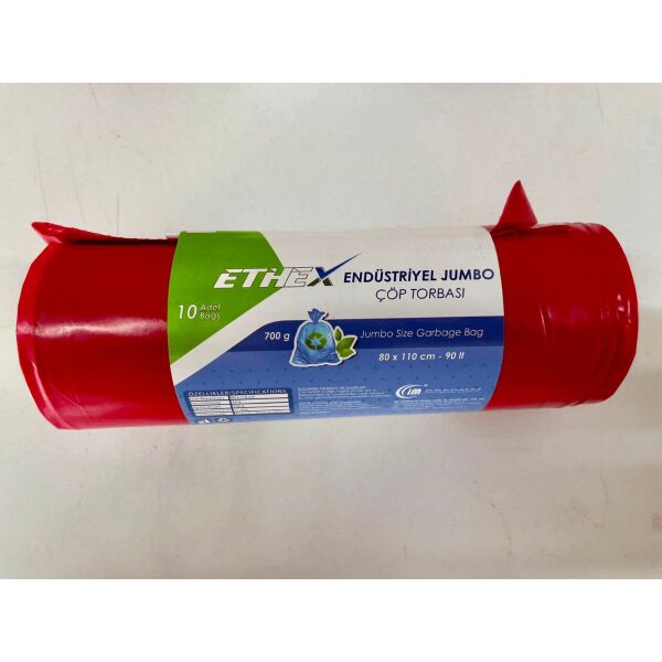 Ethex 80x110 cm 700 Gr Extra Kalın 100 Adet 10'Lu Avantaj Paket Endüstriyel Jumbo Çöp Torbası 90 Litre Çöp Poşeti