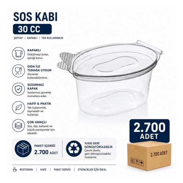 30 cc Şeffaf Kapaklı Sos Kabı Kapaklı 2.700 Adet