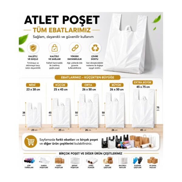 Atlet Poşet Kalsitli küçük Boy 25 x 45 cm 100 -110 Adet
