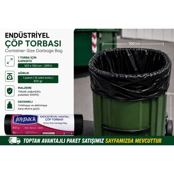 Joypack 100x150 cm 100 Adet 10'Lu Avantaj Paket Endüstriyel Hantal Çöp Torbası 200 Litre Ağır Hizmet Çöp Poşeti