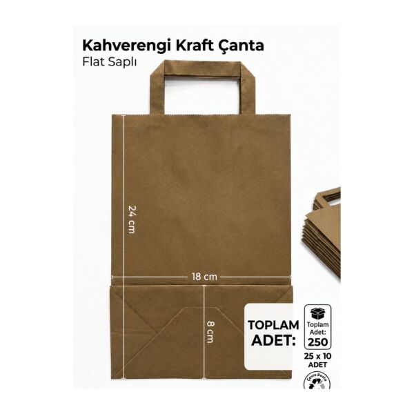 250 Adet 18x8x24 cm Kahverengi Kraft Kağıt Çanta