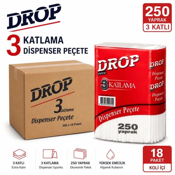 Only Drop Extra 3 Katlama Dispenser Peçete 4500 Yaprak - 18 Paket x 250 Yaprak